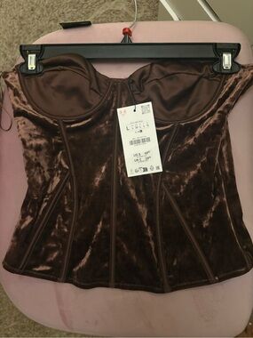 Zara Velvet Strapless Corset Top in Dark Brown